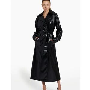 Amanda Uprichard Faux Leather Trench Coat XSmall Black
